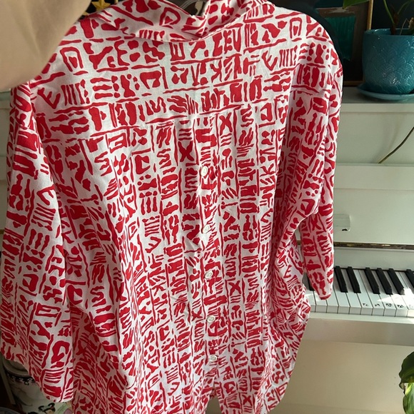 Vibrant Red and White Women's Blouse L - Picture 13 of 16